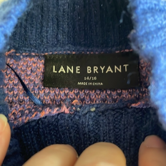 LANE BRYANT UEC Size 14/16 Long-Sleeve Mock-Neck Jacquard Cropped Sweater Blue - Picture 7 of 13